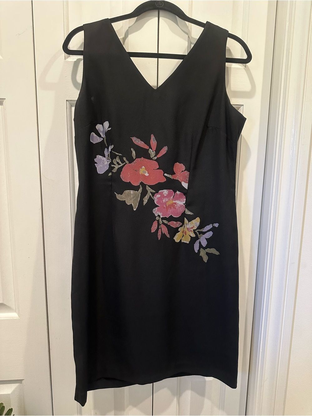 Vintage Donna Ricco Black V-Neck Sleeveless Sheath Dress Size 12P